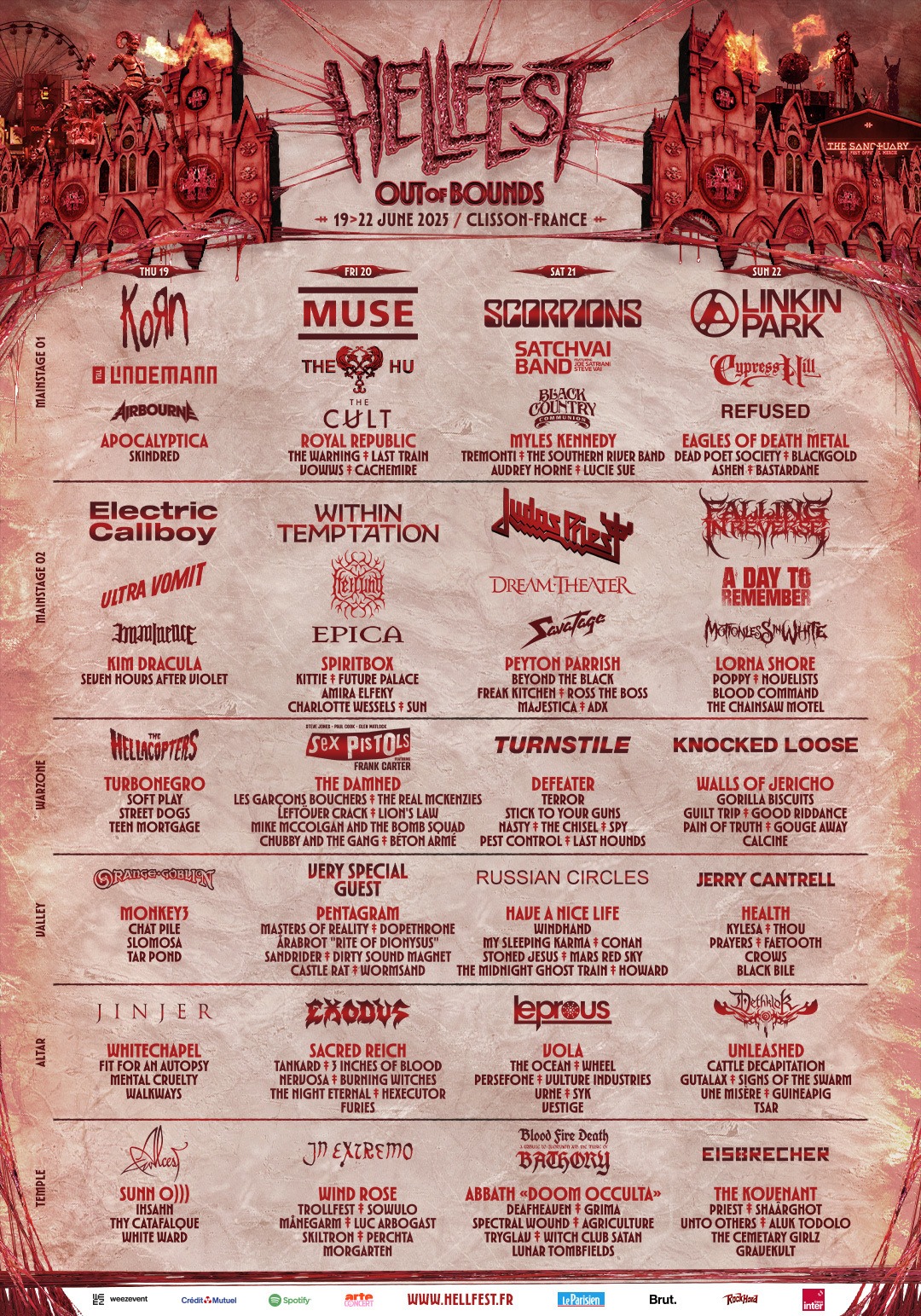 Bonnet Slouchy Hellfest Out Of Bounds 2025 - Bonnet Tricoté Unisexe, Festival Rock, Confortable