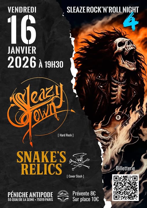 Sleazy Town + Snake's Relics à la Péniche Antipode le 16 janvier 2026